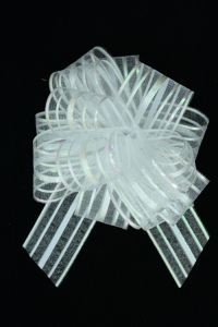 2" Wide Ribbon x 14 Loops White-Iridescent Solid and Sheer Striped Pull Bow  (Lot of 1 Pack) SALE ITEM